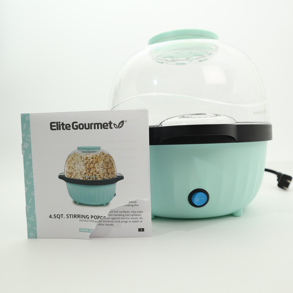 Elite Gourmet 4.5QT Stirring Popcorn Popper Maker Turquoise Blue